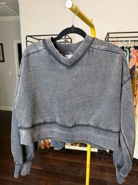 FP Movement by Free People Washed Charcoal Cropped V-Neck Sweater